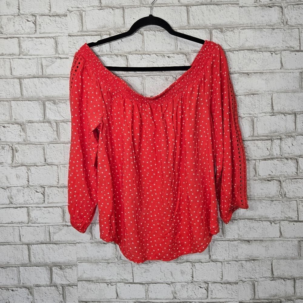 Maurices red polka dot off shoulder top‎